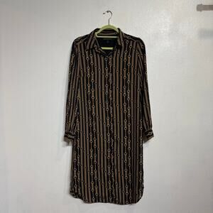 Banana Republic Black Chain Button Up Midi Tie Dress Sz 6
